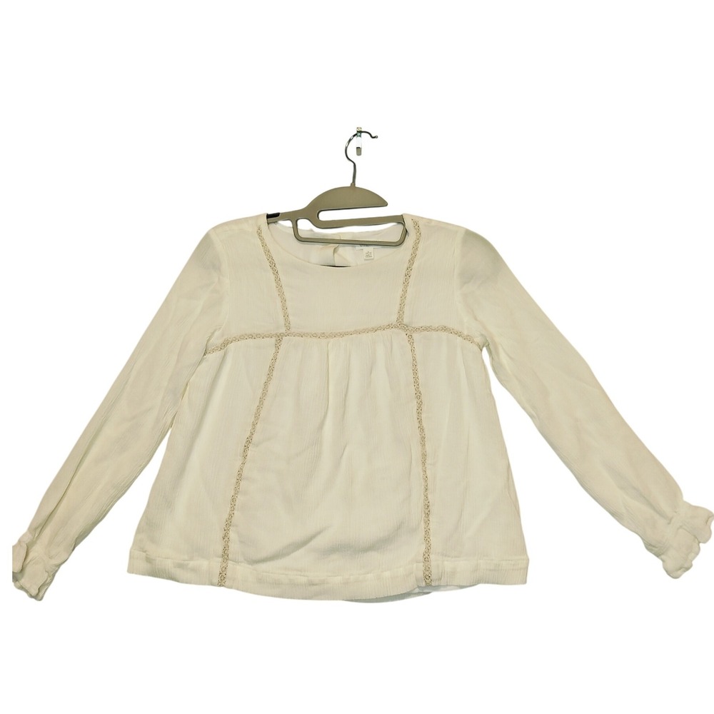 Gymboree Girls Cream‎ Lace Trim Long Sleeve Peasant Blouse Top Size L 10/12